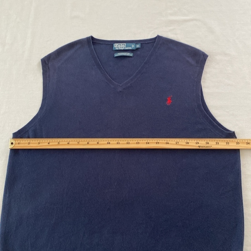 VTG Polo Ralph Lauren Pima Cotton V-neck Navy Blue Sweater Vest Men's Size XL - Picture 7 of 9